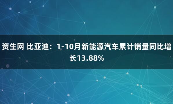 资生网 比亚迪：1-10月新能源汽车累计销量同比增长13.88%